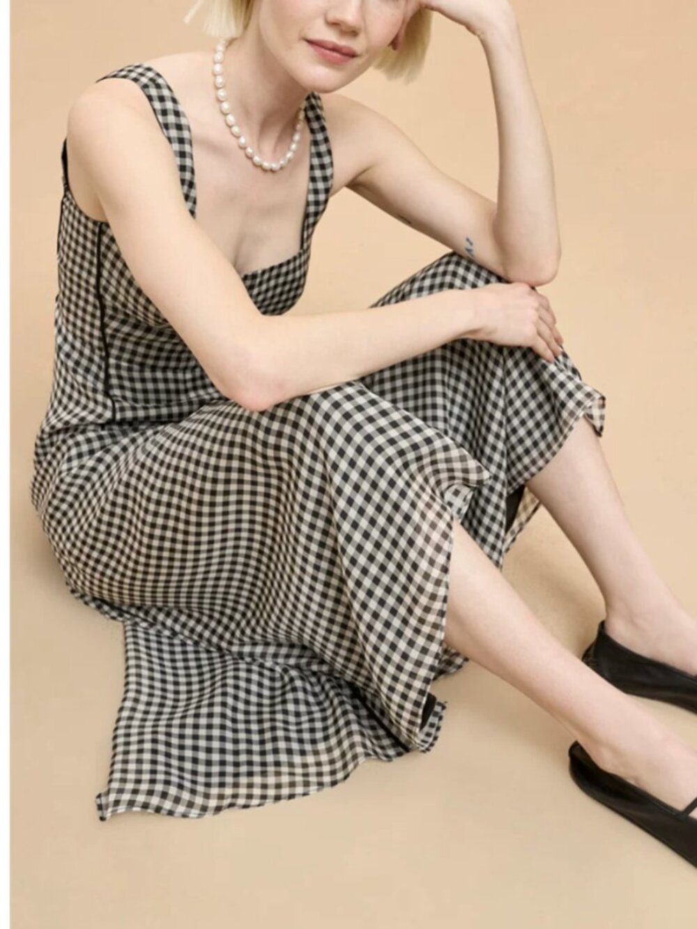 La Ligne Black and White Gingham Midi Dress